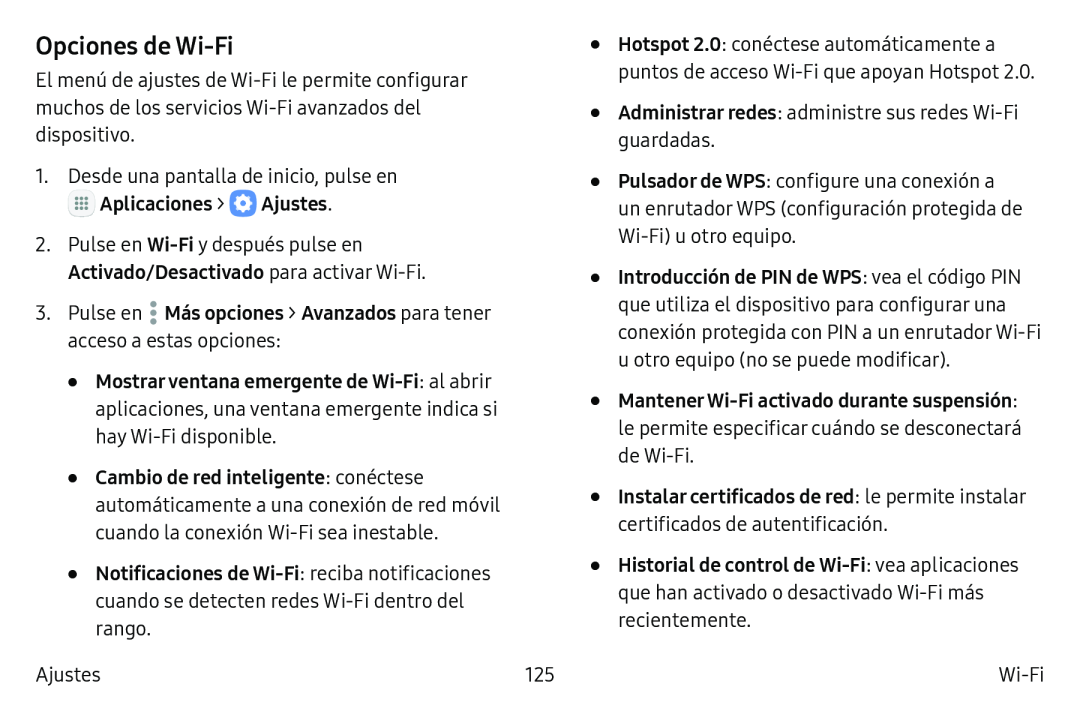 Opciones de Wi-Fi