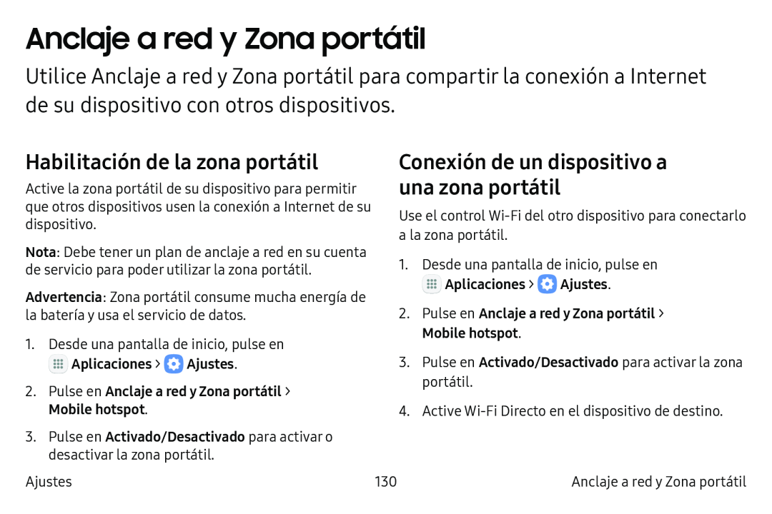 Conexión de un dispositivo a una zona portátil Habilitación de la zona portátil