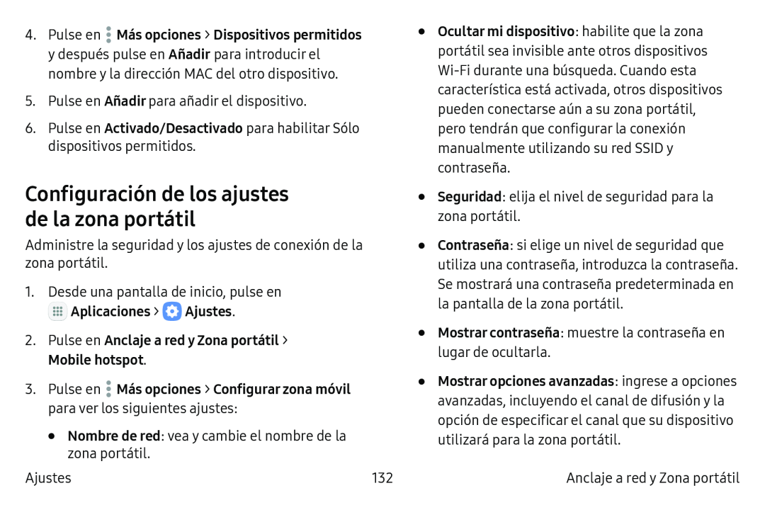 Configuración de los ajustes de la zona portátil