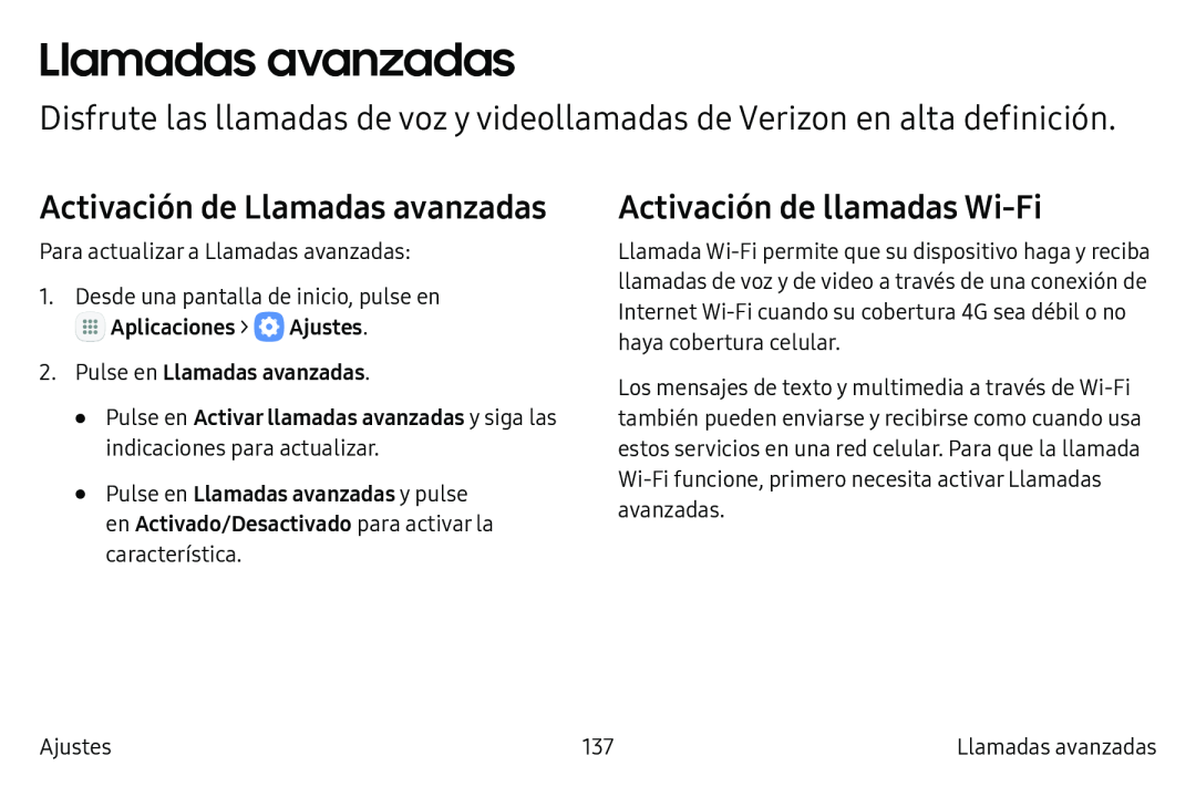 Disfrute las llamadas de voz y videollamadas de Verizon en alta definición Activación de Llamadas avanzadas