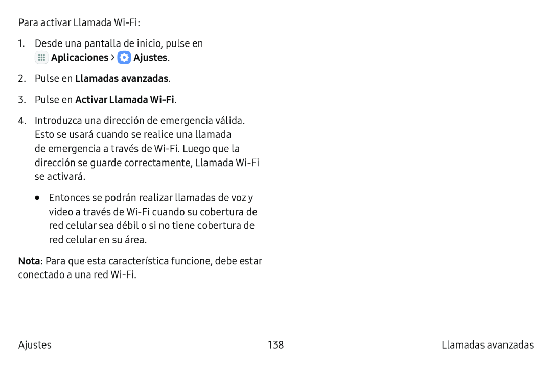 3.Pulse en Activar Llamada Wi-Fi Galaxy S6 Edge Verizon