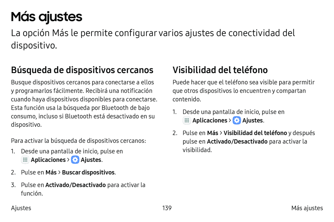 Búsqueda de dispositivos cercanos Visibilidad del teléfono