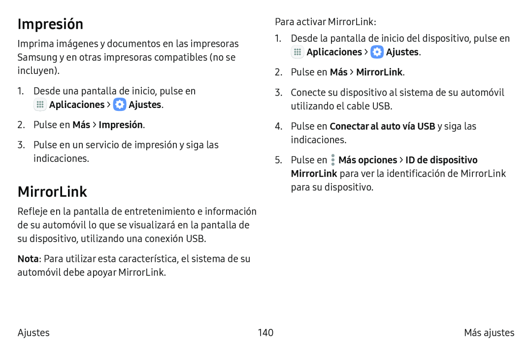 Impresión MirrorLink