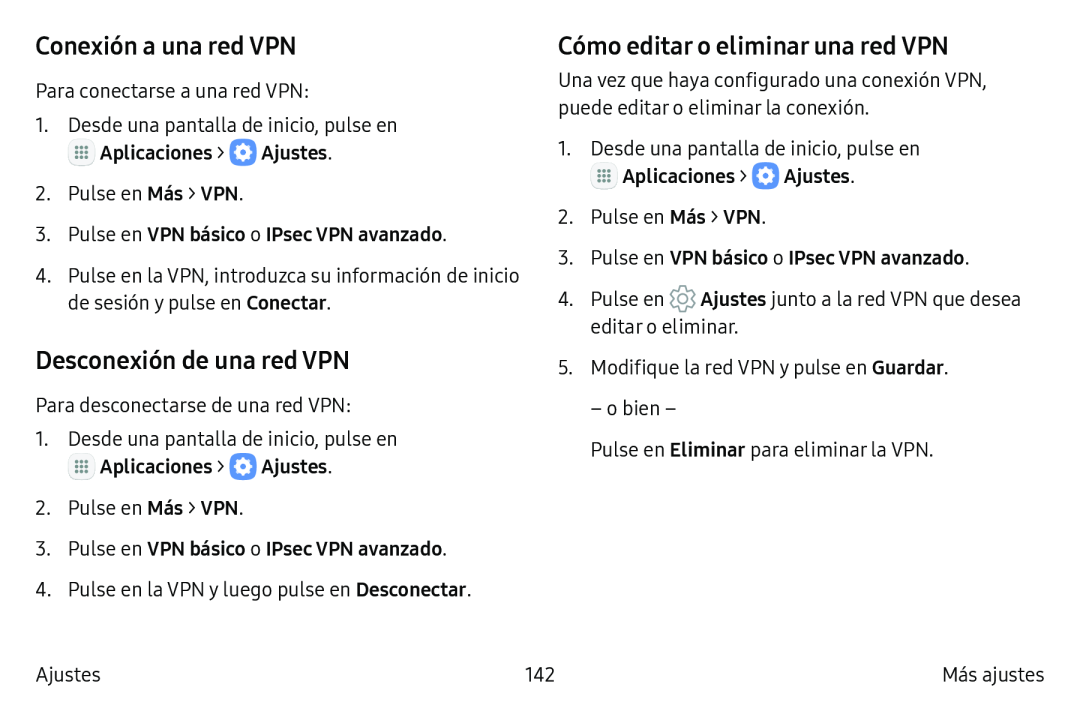 Cómo editar o eliminar una red VPN Galaxy S6 Edge Verizon