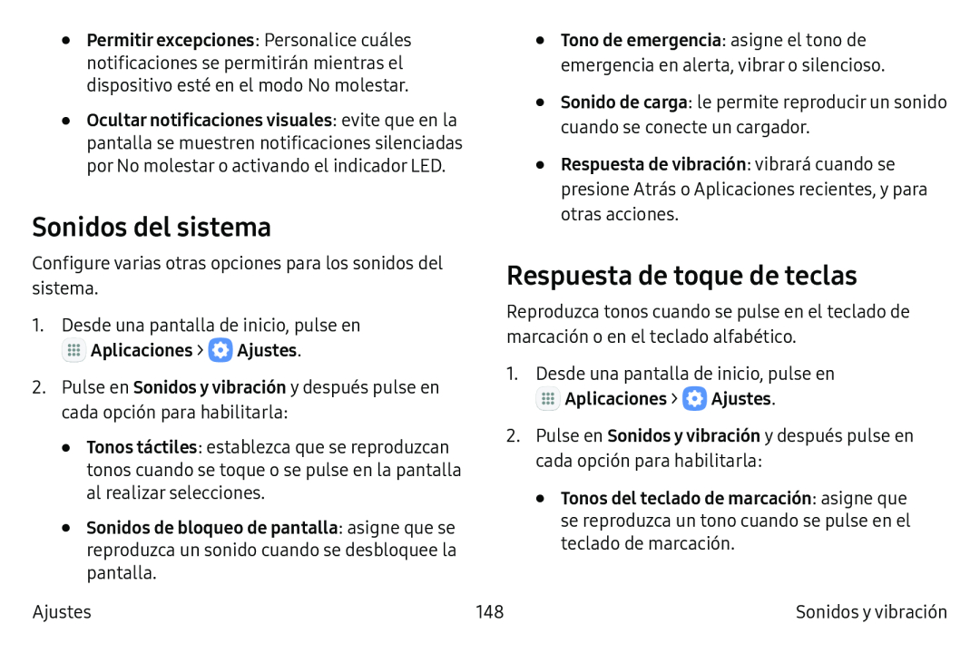 Sonidos del sistema Respuesta de toque de teclas