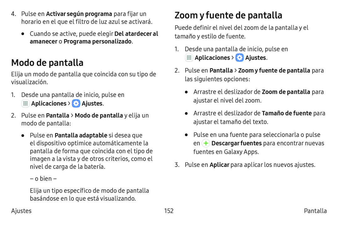 Zoom y fuente de pantalla Galaxy S6 Edge Verizon