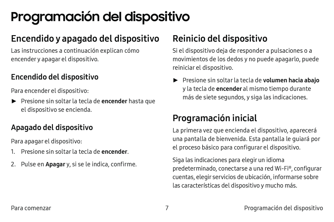 Encendido del dispositivo Apagado del dispositivo