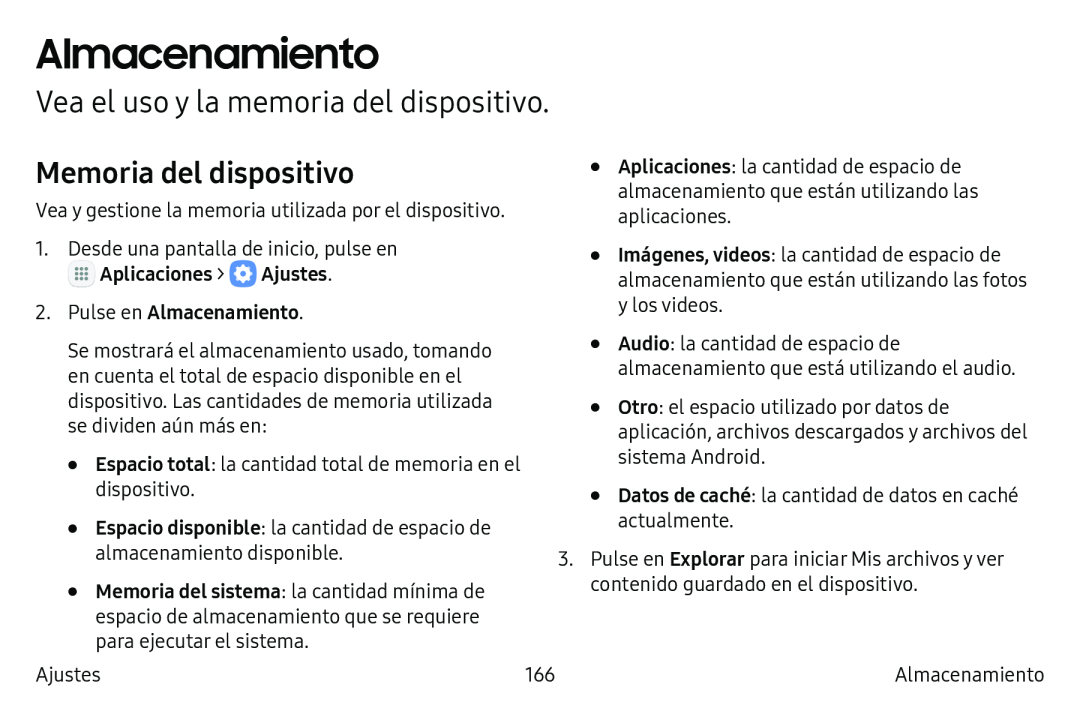 Vea el uso y la memoria del dispositivo Memoria del dispositivo