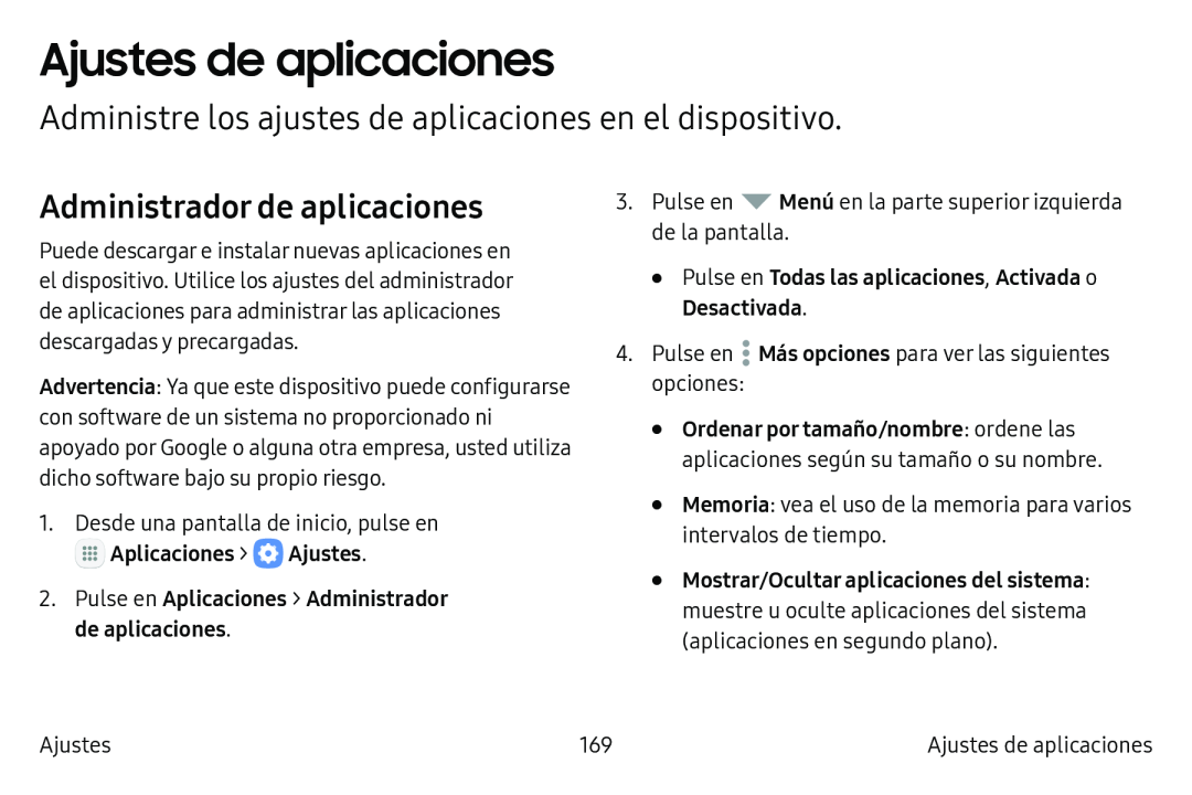 Administre los ajustes de aplicaciones en el dispositivo Administrador de aplicaciones