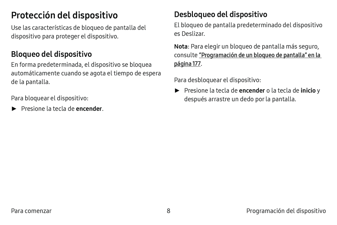 Bloqueo del dispositivo Desbloqueo del dispositivo