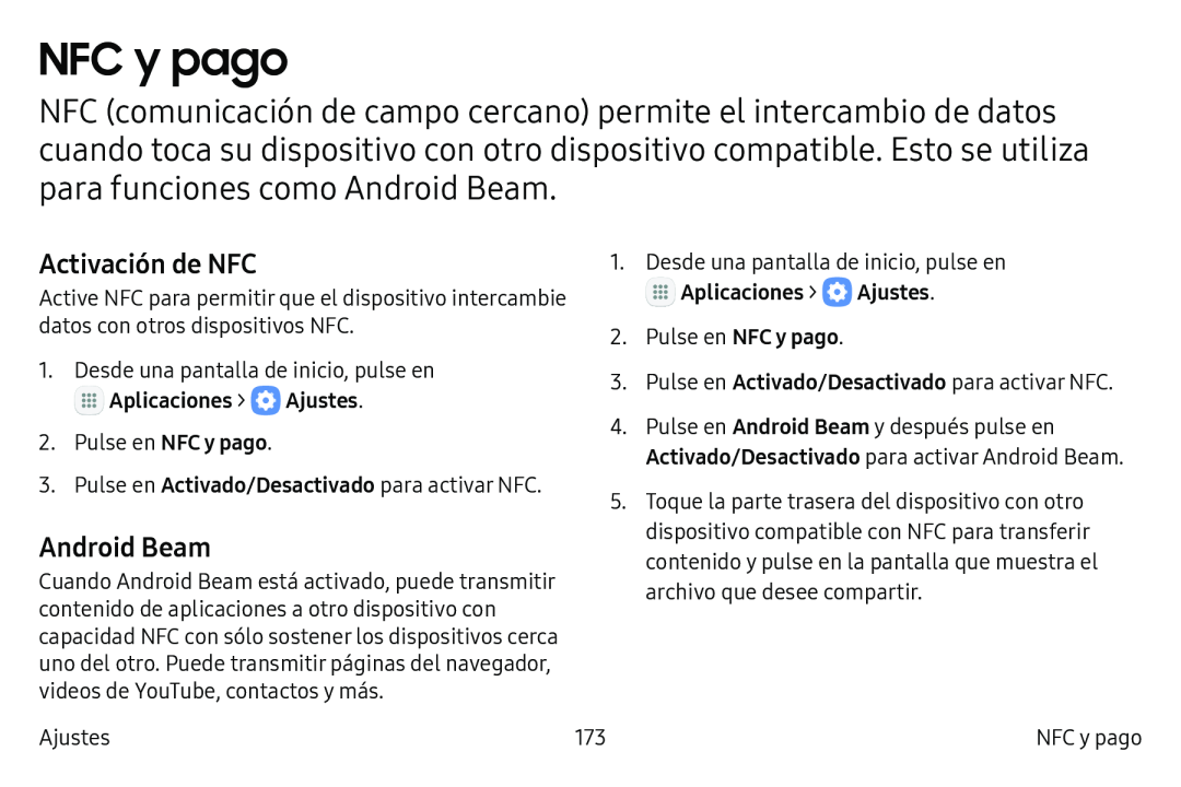 Activación de NFC Android Beam