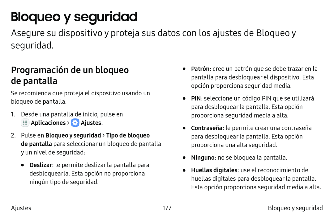 Programación de un bloqueo de pantalla Bloqueo y seguridad