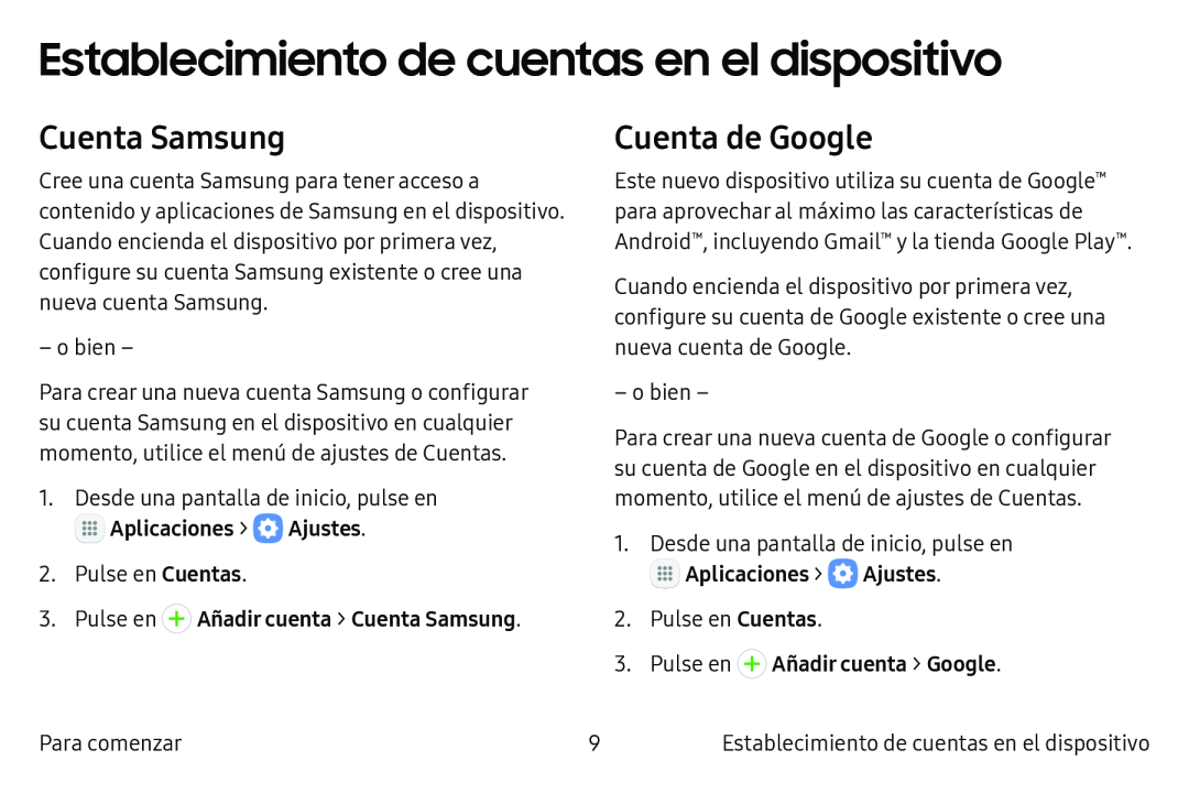 Cuenta Samsung Cuenta de Google