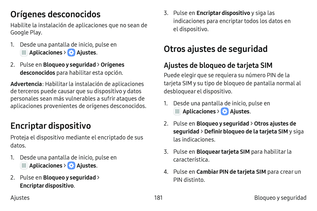 Ajustes de bloqueo de tarjeta SIM Orígenes desconocidos