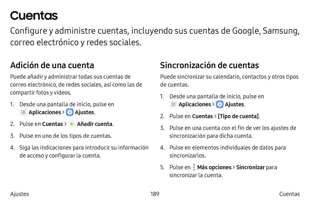 Adición de una cuenta Sincronización de cuentas