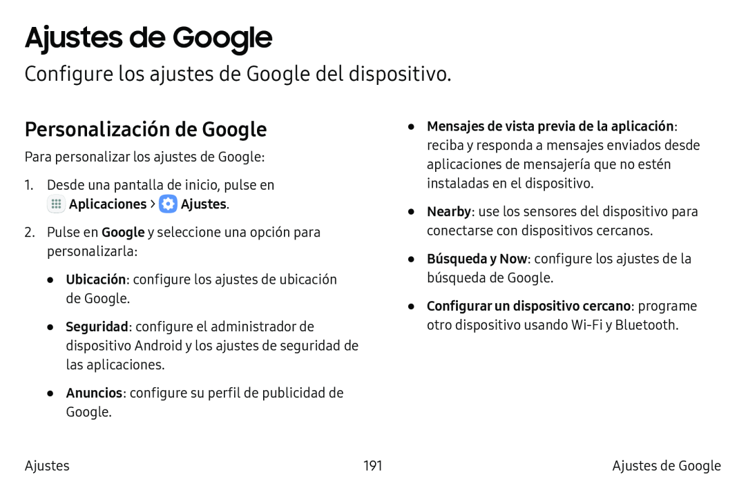 Configure los ajustes de Google del dispositivo Personalización de Google