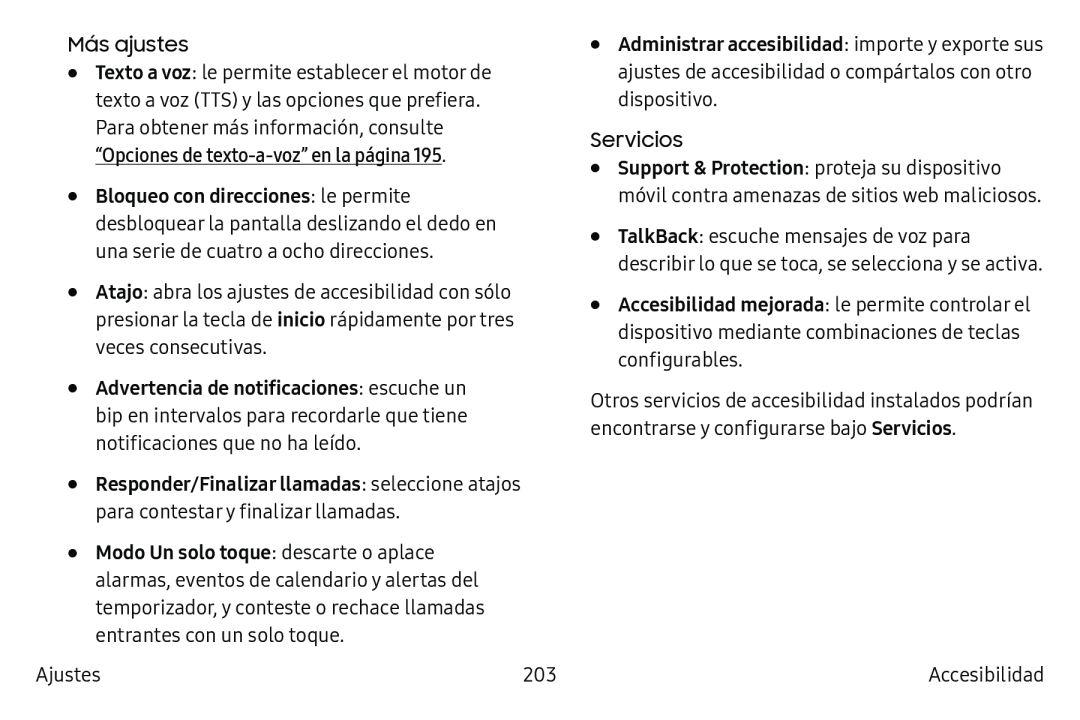 Más ajustes “Opciones de texto-a-voz”en la página