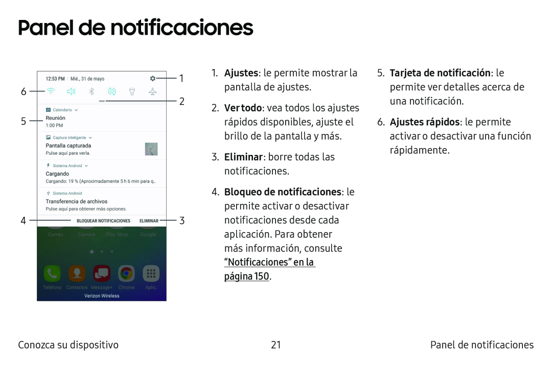 Panel de notificaciones Galaxy S6 Edge Verizon