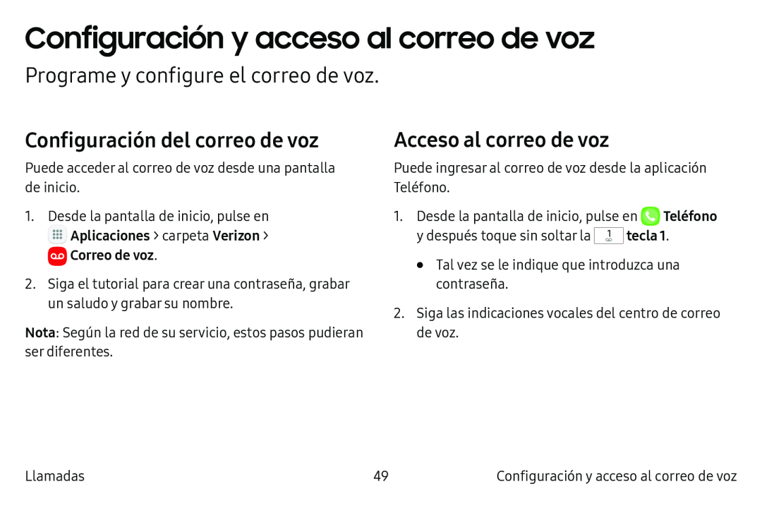 Programe y configure el correo de voz Galaxy S6 Edge Verizon