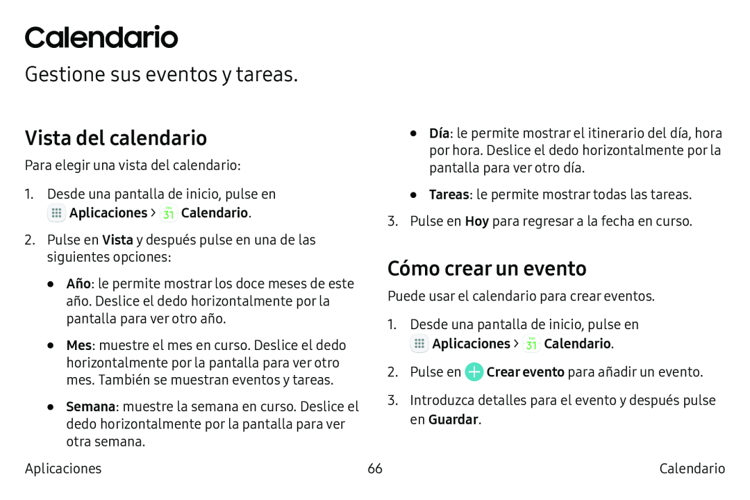 Gestione sus eventos y tareas Vista del calendario