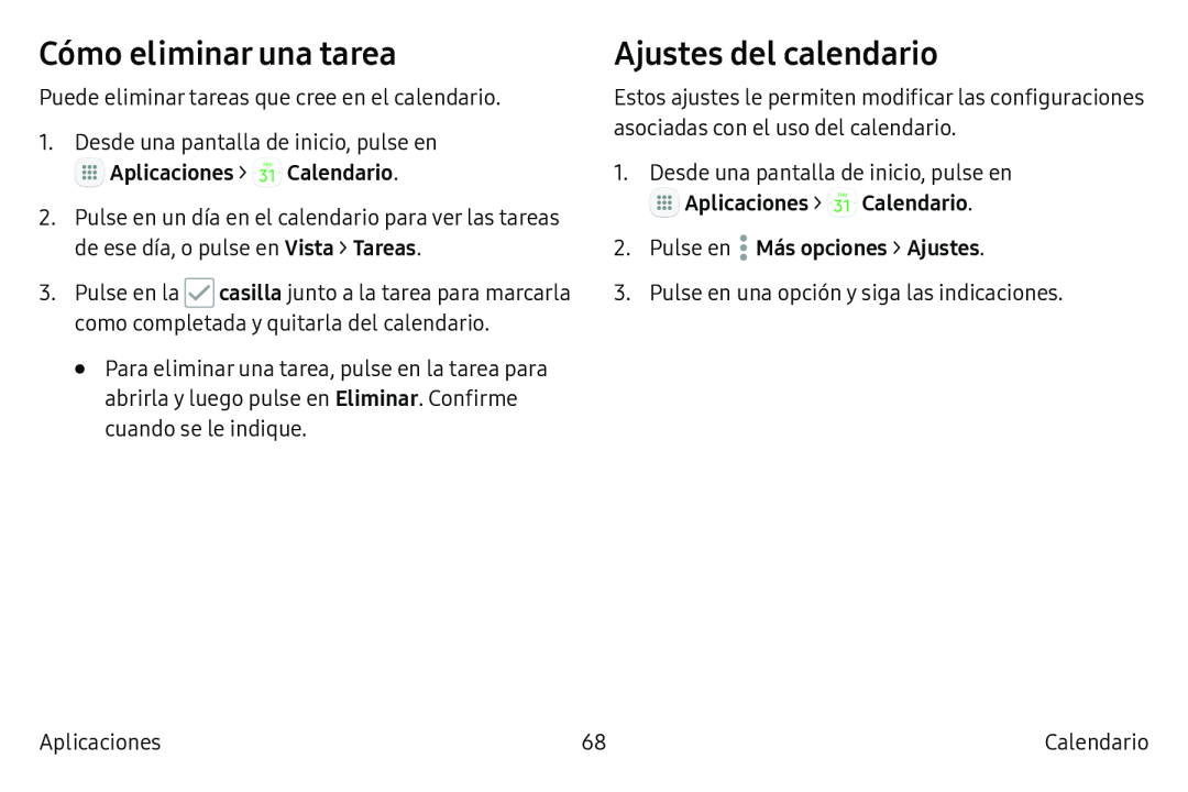 Cómo eliminar una tarea Ajustes del calendario