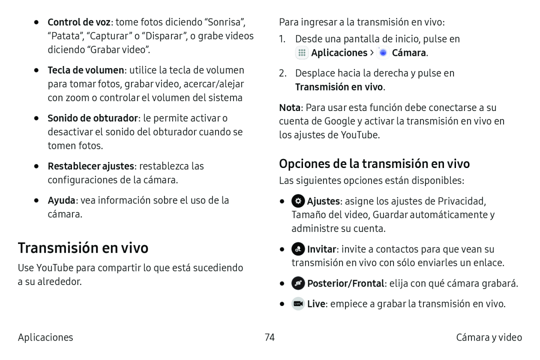 Opciones de la transmisión en vivo Galaxy S6 Edge Verizon