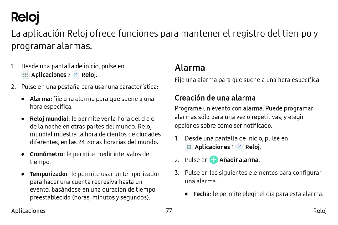 Creación de una alarma Galaxy S6 Edge Verizon