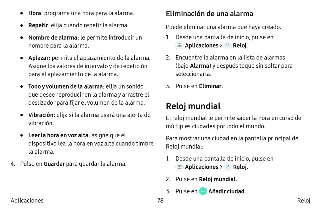 Eliminación de una alarma Reloj mundial