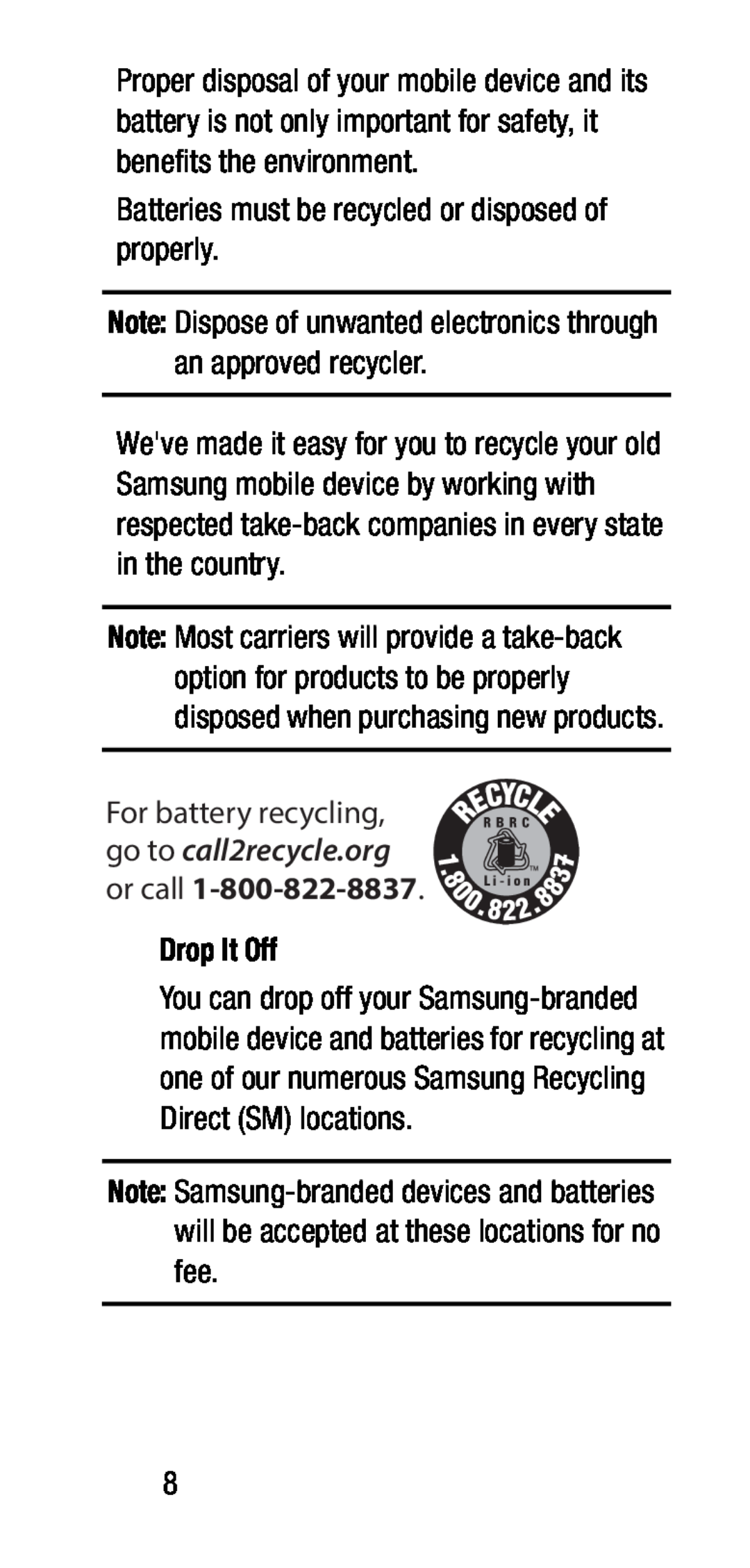 Batteries must be recycled or disposed of properly Galaxy S6 Edge+ T-Mobile