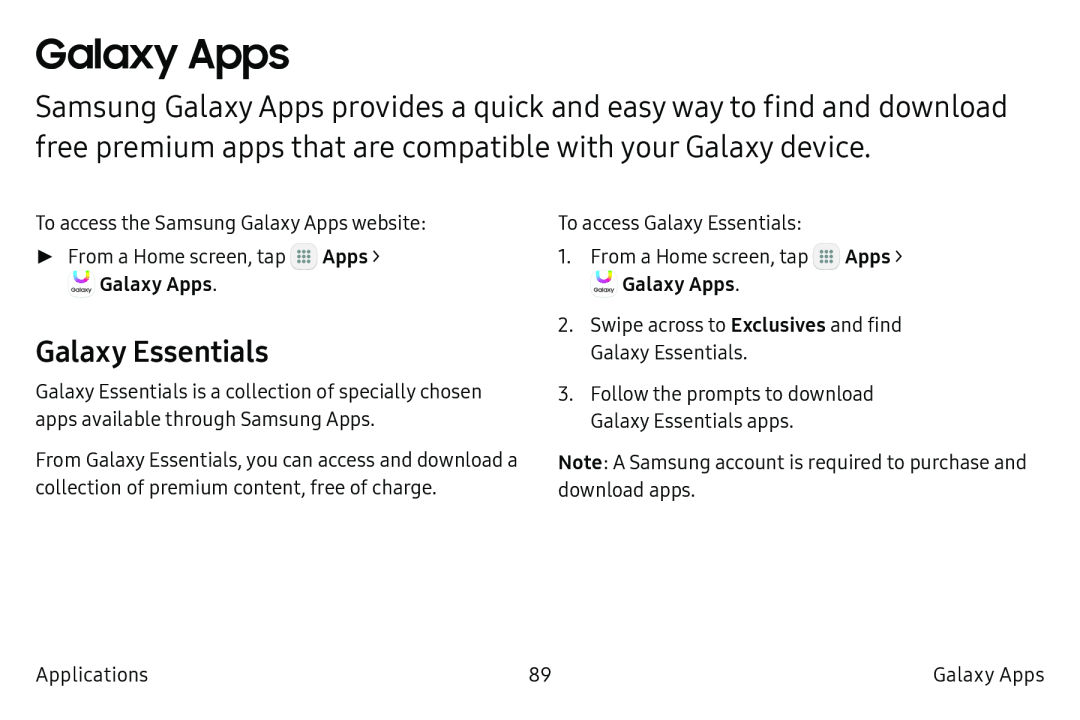 Galaxy Essentials Galaxy Apps