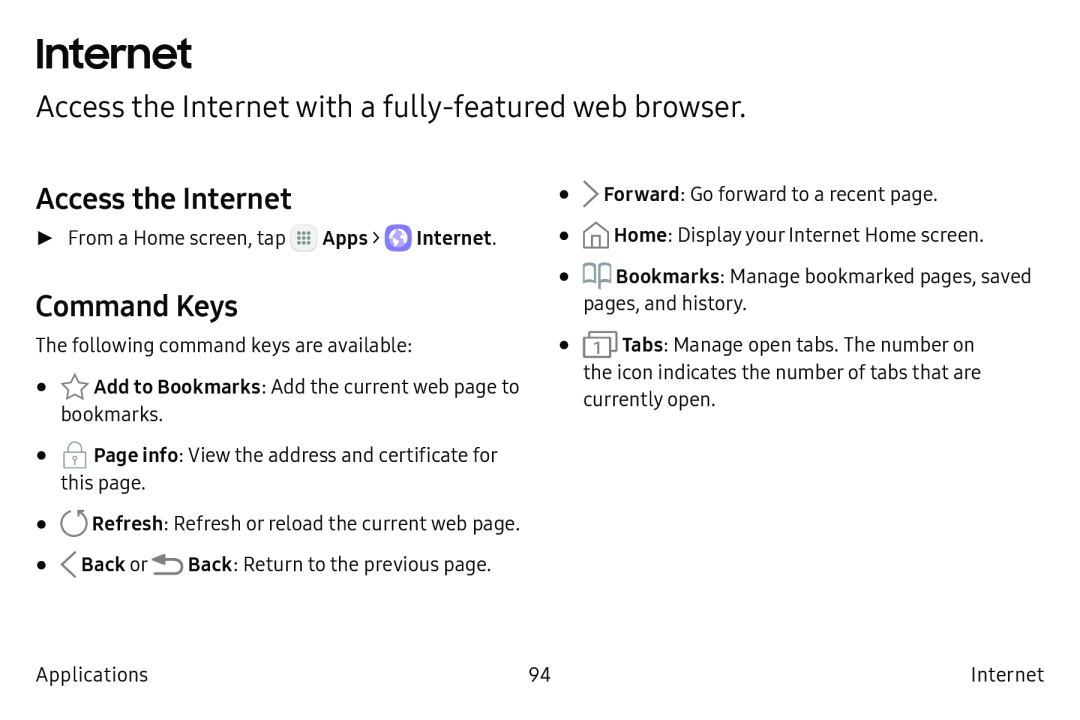 Access the Internet with a fully-featuredweb browser Access the Internet