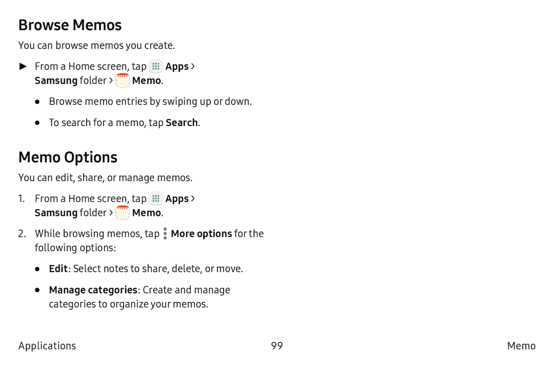 Browse Memos Memo Options