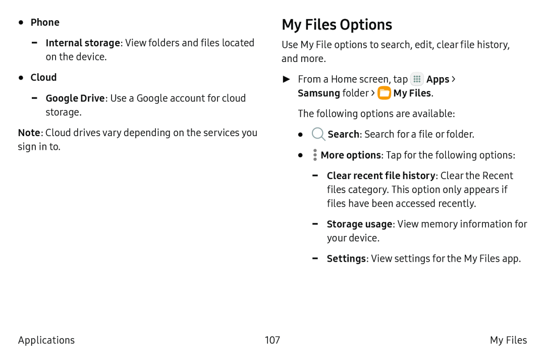 My Files Options