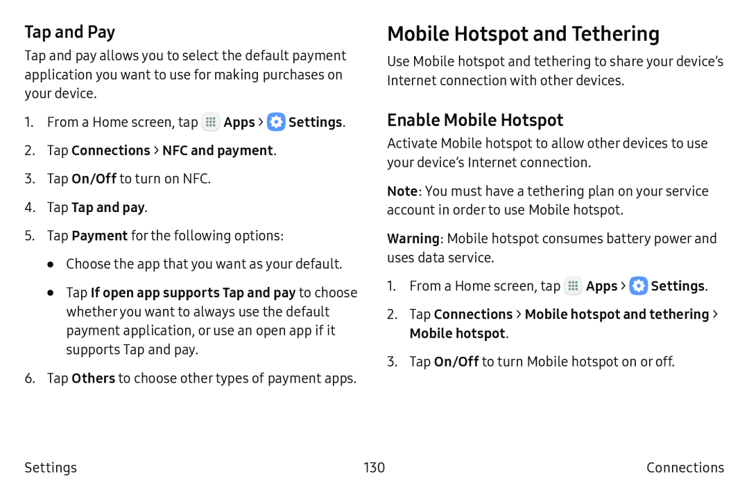 Tap and Pay Enable Mobile Hotspot