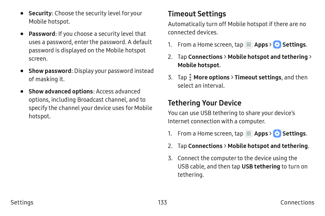 Timeout Settings Tethering Your Device