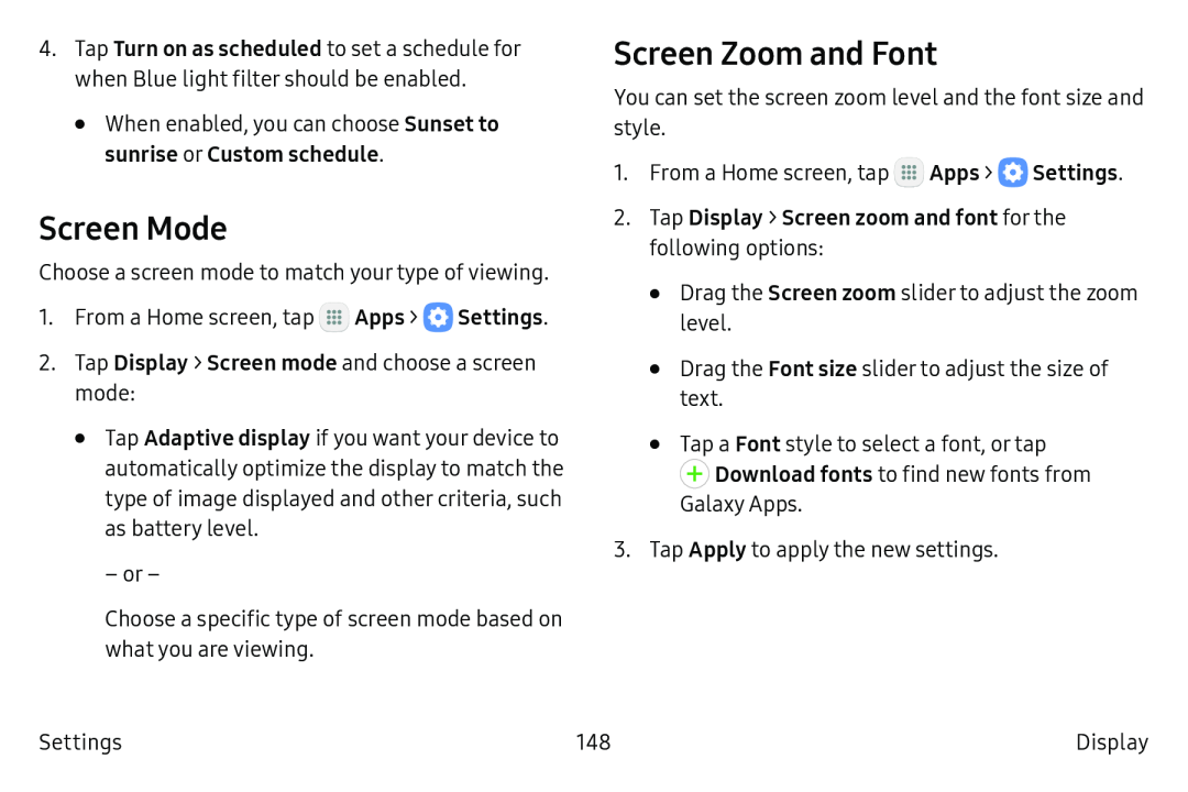 Screen Mode Screen Zoom and Font