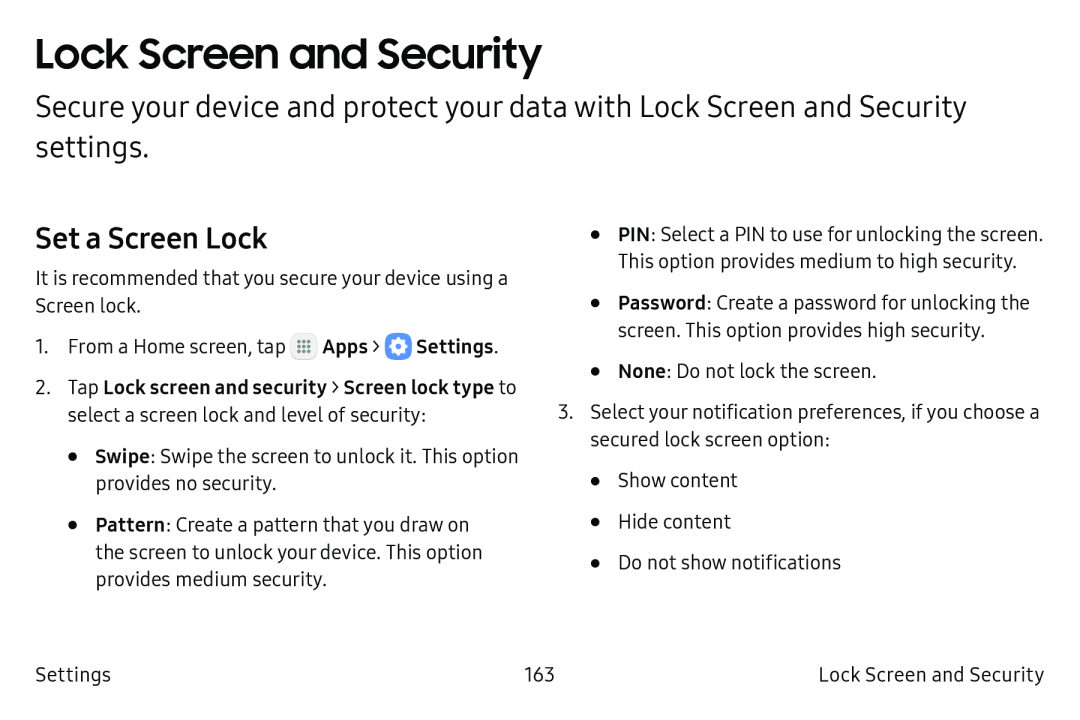 Set a Screen Lock Lock Screen and Security