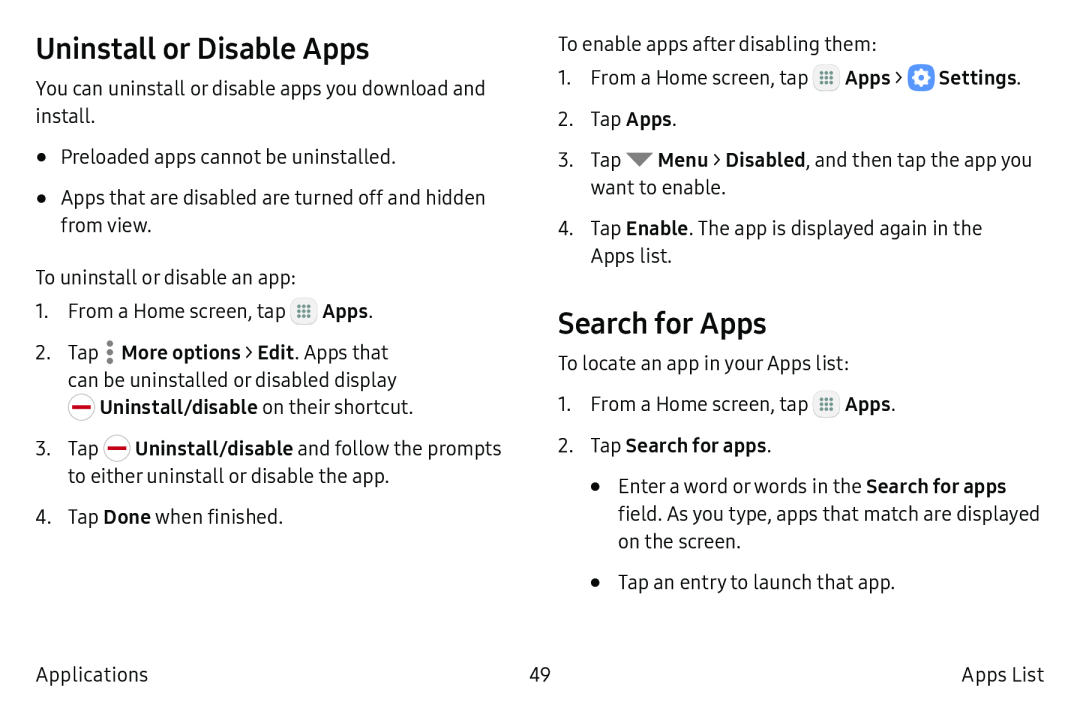 Uninstall or Disable Apps Search for Apps