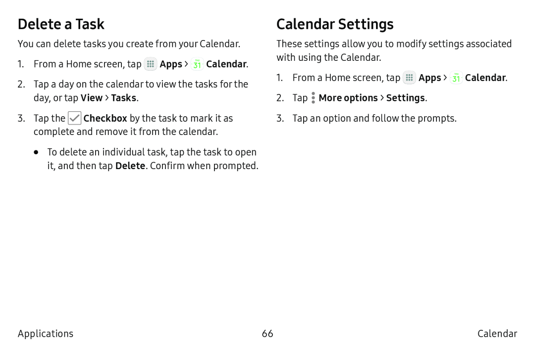 Delete a Task Calendar Settings