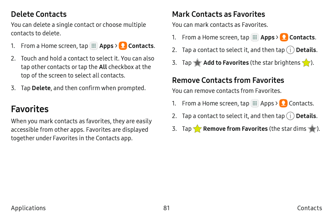 Delete Contacts Mark Contacts as Favorites