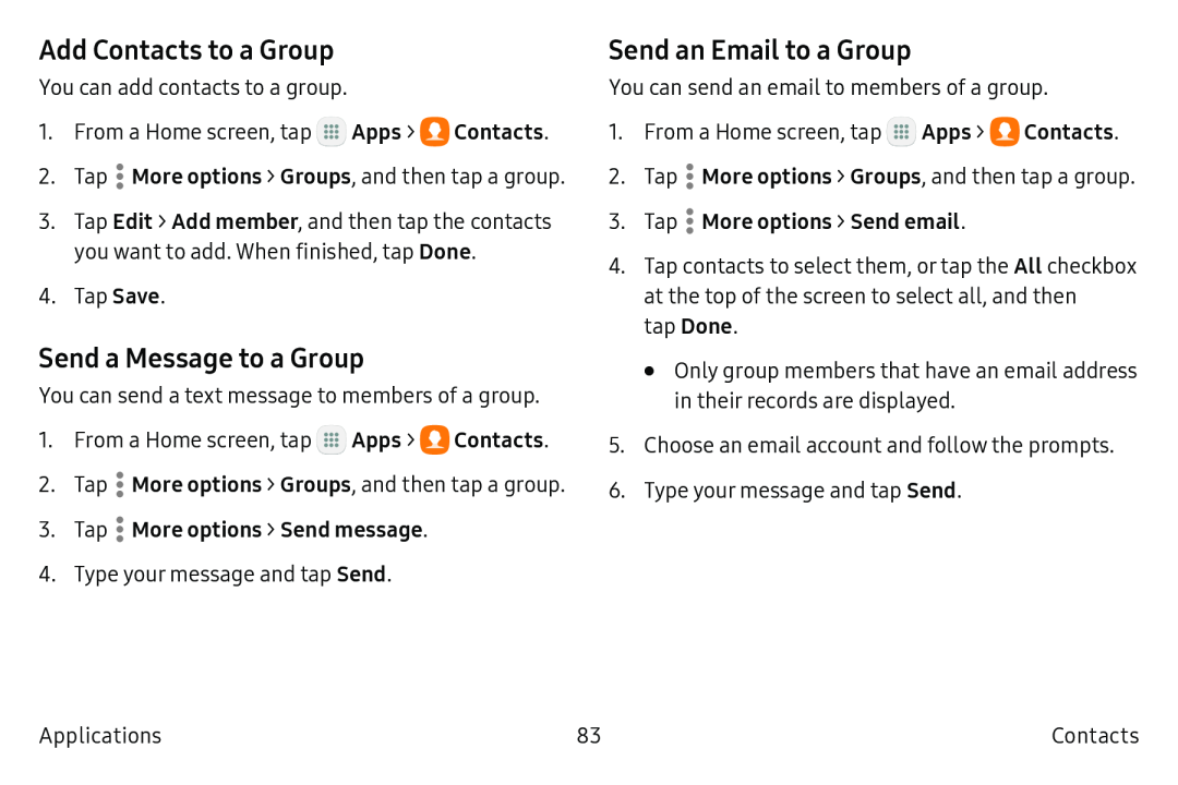 Add Contacts to a Group Send a Message to a Group