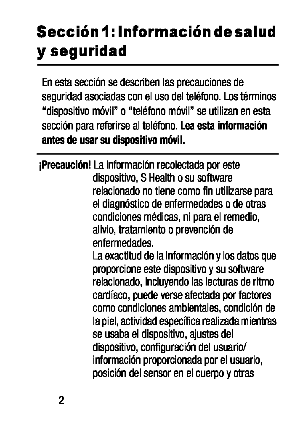 Sección 1: Informaciónde salud y seguridad Galaxy S5 Metro PCS