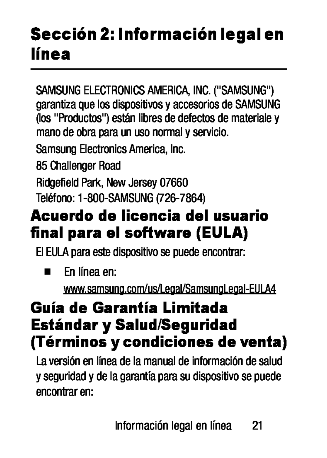 Sección 2: Información legal en línea Galaxy S5 Metro PCS