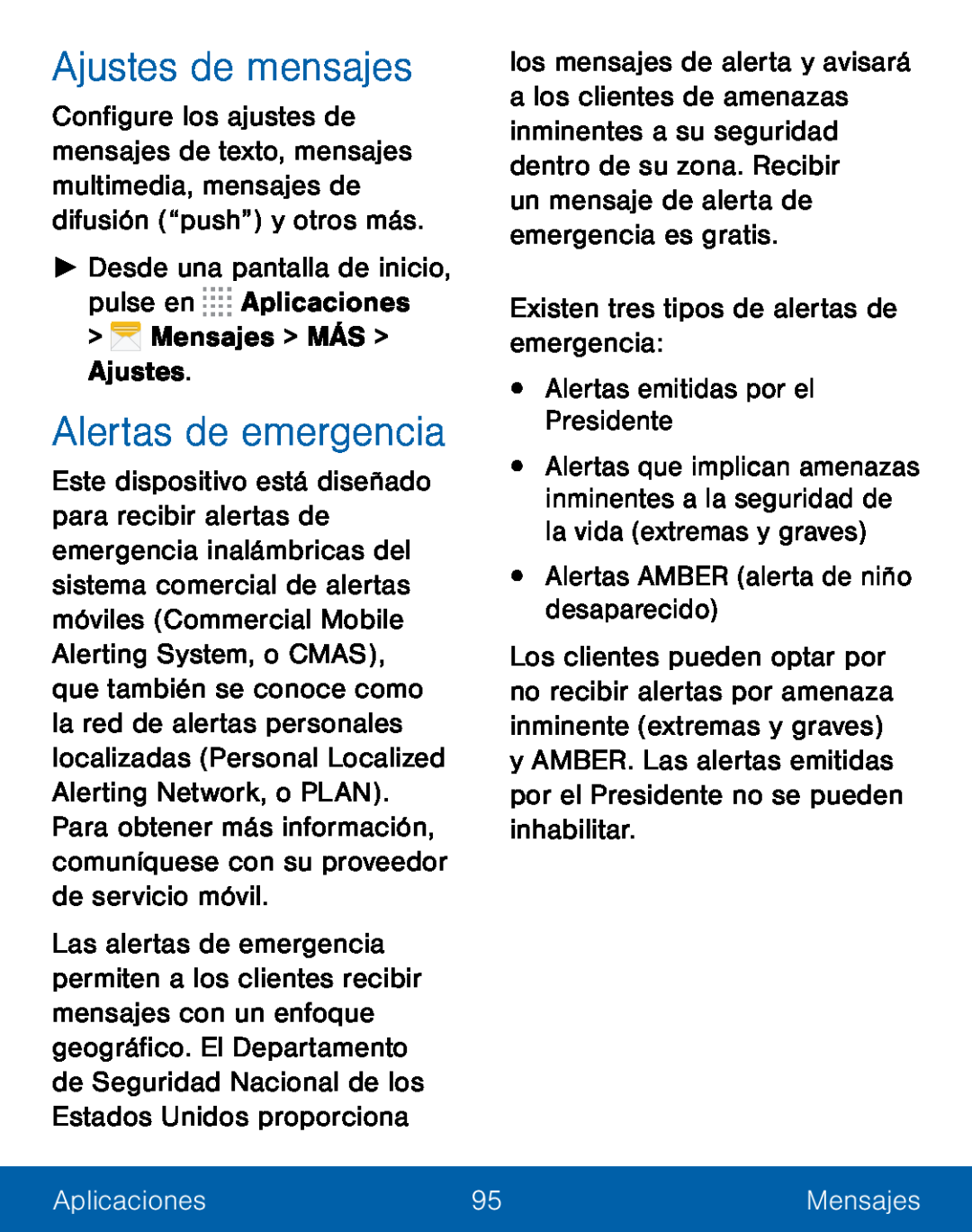 Ajustes de mensajes Alertas de emergencia