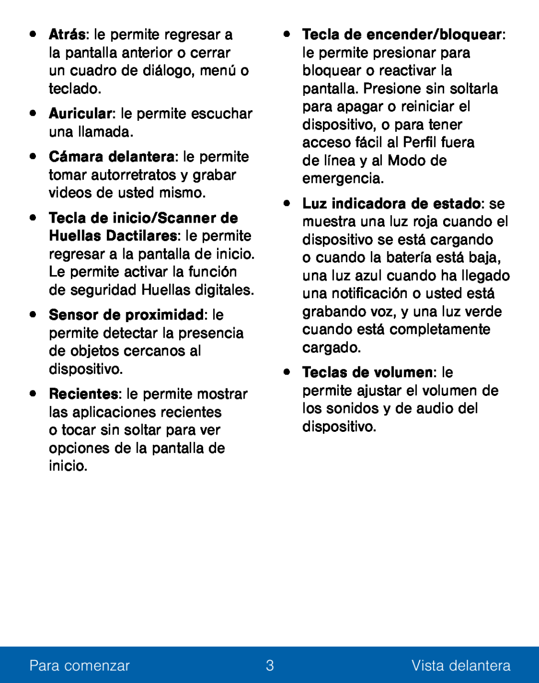 •Auricular: le permite escuchar una llamada o tocar sin soltar para ver opciones de la pantalla de inicio