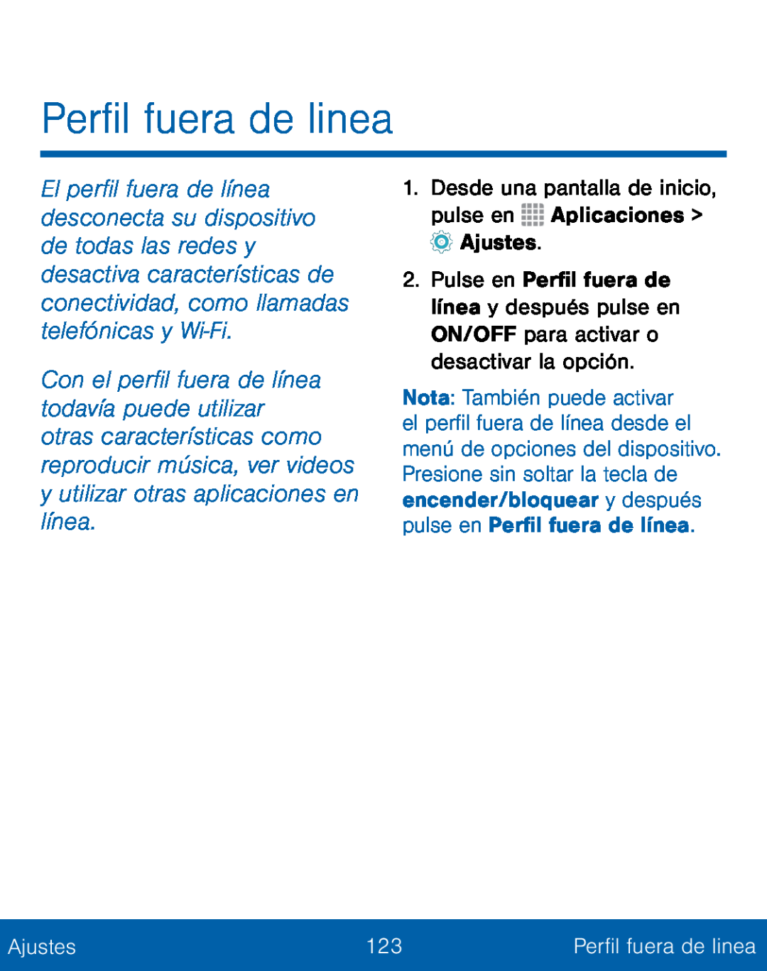 Perfil fuera de linea Galaxy S5 TracFone