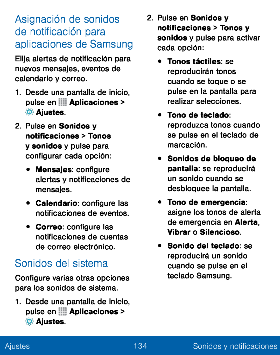 Asignación de sonidos de notificación para aplicaciones de Samsung Sonidos del sistema