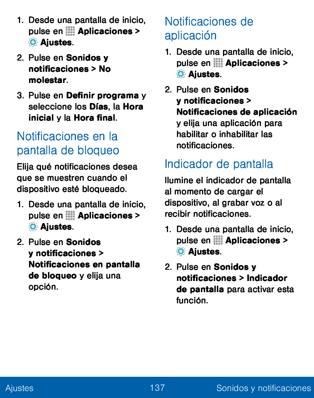 Notificaciones en la pantalla de bloqueo Notificaciones de aplicación