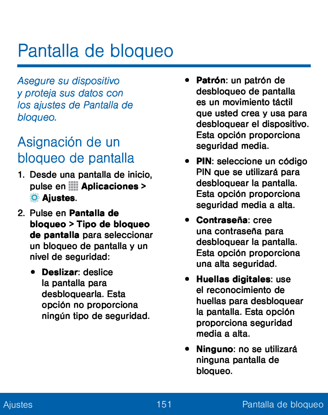 Asignación de un bloqueo de pantalla Pantalla de bloqueo