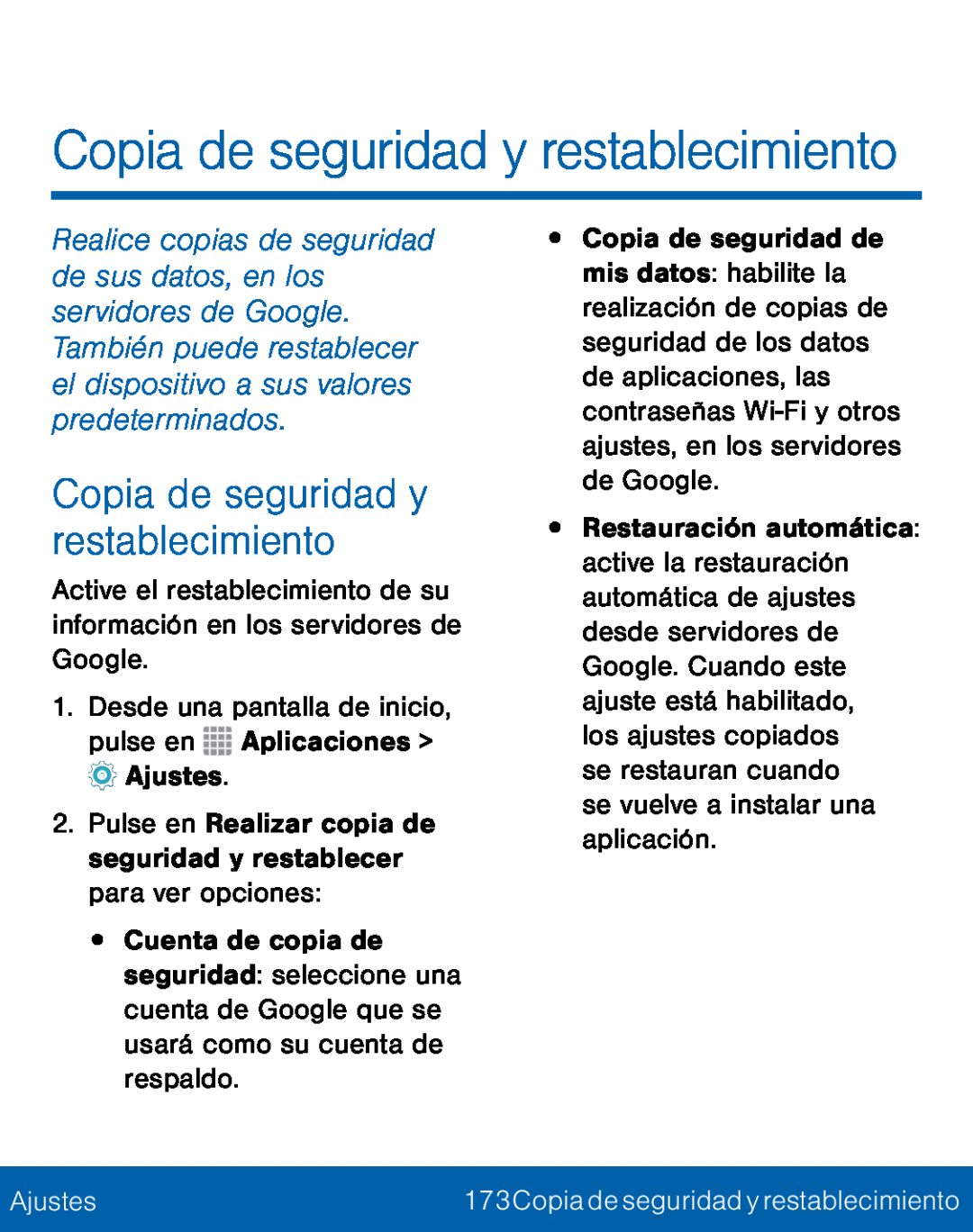 Copia de seguridad y restablecimiento